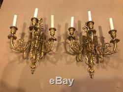 Large Vtg Cherubs Sconce Pair Gold Gilded Old French Wall Light Fixture