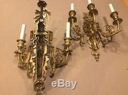 Large Vtg Cherubs Sconce Pair Gold Gilded Old French Wall Light Fixture