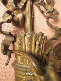 Large antique 1800's gilt bronze Victorian oil lamp electric figural wall sconce