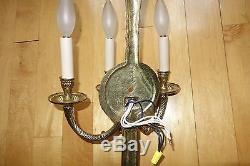Large brass French Style 3 Arms Wall Sconces c1950 Vintage Gold Ornate Lights