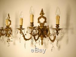 Large brass crystal spanish wall lamps pair sconces 3 lights match chandelier