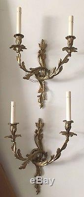 Large cast brass Rococo style wired wall sconces from Decorative Crafts of Conn