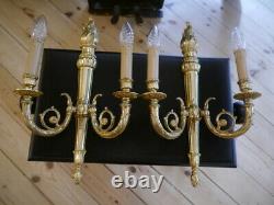 Large wall lamps empire pair brass finish sconces old appliques 2 lights
