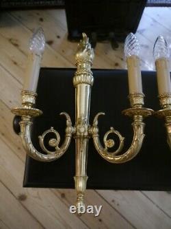 Large wall lamps empire pair brass finish sconces old appliques 2 lights