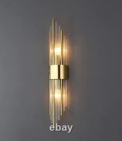 Light Modern 2-Brushed Titanium Gold Wall Sconce with Clear Glass Crystal