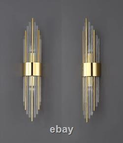 Light Modern 2-Brushed Titanium Gold Wall Sconce with Clear Glass Crystal