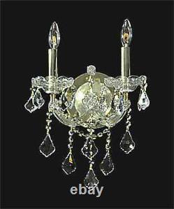 Lighting fixture 2 lights crystal wall sconce. W12 x H16XE8.5'' Gold