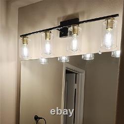 Living Room Light Fixture Wall Sconce Lamp Clear Glass Shade Gold Black Hallway