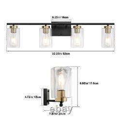 Living Room Light Fixture Wall Sconce Lamp Clear Glass Shade Gold Black Hallway