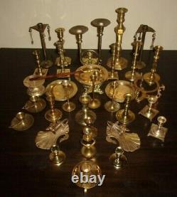 Lot of 35 Vintage Brass Candlestick Holders Snuffer & Pair Wall Sconces = 35