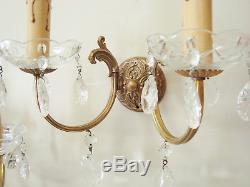 Lovely Pair Glass Cups & Droplets Sconces Wall Lights Vintage French Chic