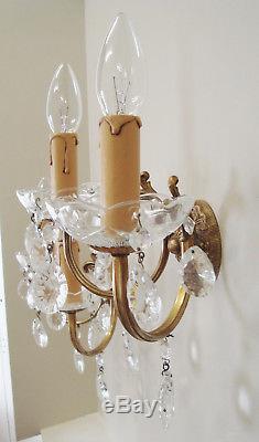 Lovely Pair Glass Cups & Droplets Sconces Wall Lights Vintage French Chic