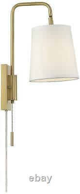 Luca Warm Brass Plug-In Swing Arm Wall Lamp with Cord Cover