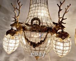 Luxurious Gold French Louis XVI Style Deer Head Wall Lamps/Sconces with Beads