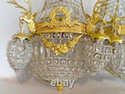 Luxurious Gold French Louis XVI Style Deer Head Wall Lamps/Sconces with Beads