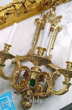 Luxury Weiss Biheller Gold Gilt Solid Brass Scroll Ornate Chandelier Wall Sconce