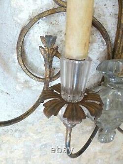 MAISON BAGUES XL Large French Mid-Century Gilt Iron Wall Light Sconce Chandelier