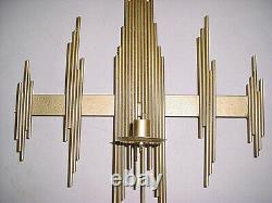 MCM Metal Brutalist Absract Wall Art Candle Holder Sconce Jere Style Gold 21x17