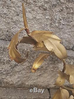 MID Century Italian 9 Arm Iron & Wood Tole Leaf Wall Chandelier Lamp Sconce 56
