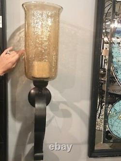 MID Century XXL 30 Antiqued Restoration Metal Glass Globe Wall Candle Sconce
