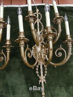 Magnificent Antique Enormous French Set Of 3 XV1 Rococo 5 Light Wall Sconces