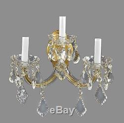 Marie Therese Crystal & Brass Wall Sconces c1950 Vintage Antique Gold French