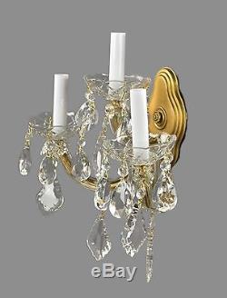 Marie Therese Crystal & Brass Wall Sconces c1950 Vintage Antique Gold French