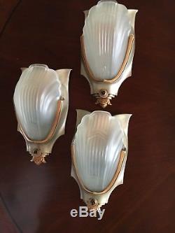 Markel Art Deco Antique Wall Sconce Glass Slip Shade Fixtures Nickel Gold