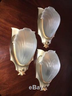 Markel Art Deco Antique Wall Sconce Glass Slip Shade Fixtures Nickel Gold