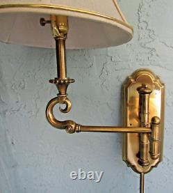 Matched Pair Stiffel Brass Bedside Swing Arm Wall Sconces Lamps with Shades