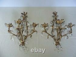 Matching Pair Vintage Italy Prism Wall Sconce 3 Arm Florentine Hollywood Regency