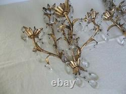 Matching Pair Vintage Italy Prism Wall Sconce 3 Arm Florentine Hollywood Regency