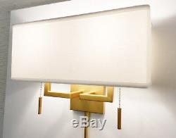 Matte Ant. Gold Modern Wall Sconce Fixture with Rect. Shade, Hardwire or Plug-In