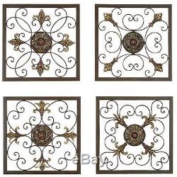 Metal Wall Art Plaques Home Decor Set of 4 Wrought Iron Sconces French Style NEW