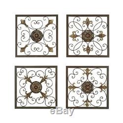 Metal Wall Art Plaques Home Decor Set of 4 Wrought Iron Sconces French Style NEW