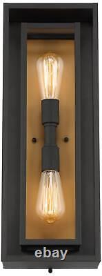 Metropolis Mid Century Wall Light Sconce Black Gold Hardwired 8 2-Light Fixture