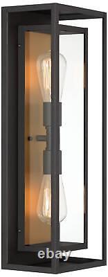 Metropolis Mid Century Wall Light Sconce Black Gold Hardwired 8 2-Light Fixture