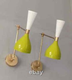 Mid Century 1950's Brass Wall Adjustable Sconce Lamp Pair Italian Stilnovo Light