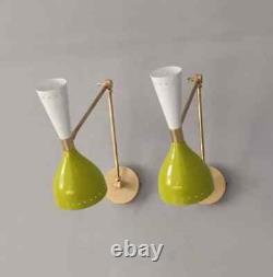 Mid Century 1950's Brass Wall Adjustable Sconce Lamp Pair Italian Stilnovo Light