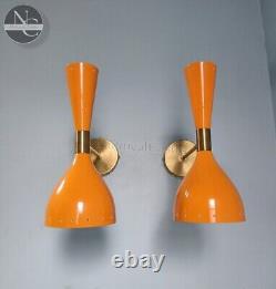 Mid Century Brass Italian Brass Wall Sconce Pair 1950s Adjustable Diabolo Wall