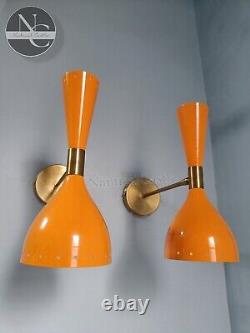 Mid Century Brass Italian Brass Wall Sconce Pair 1950s Adjustable Diabolo Wall