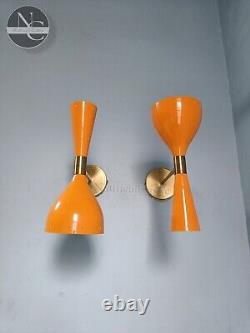 Mid Century Brass Italian Brass Wall Sconce Pair 1950s Adjustable Diabolo Wall