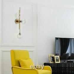 Mid-Century Modern Gold 3-Light Globe Wall Sconce Clear Glass Indoor Wall Light