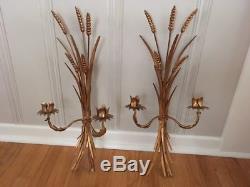 Mid Century Modern Hollywood Regency 1950's Metal Gold gilt double wall sconces
