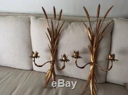 Mid Century Modern Hollywood Regency 1950's Metal Gold gilt double wall sconces