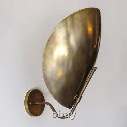Mid-Century Modern Italian Brass Wall Sconce Curved Disk Shades Lamp Set Of 2