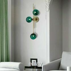 Mid-Century Modern LED Wall Sconce Green Glass Shade Hallway Wall Lamp 3-Light