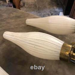 Mid-Century Modern Set of Two Brass and Murano Glass Wall Sconces, circa 1950