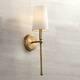 Mid Century Modern Wall Light Sconce Brass 21 Fixture Linen Shade for Bedroom