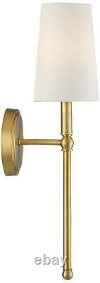 Mid Century Modern Wall Light Sconce Brass 21 Fixture Linen Shade for Bedroom
